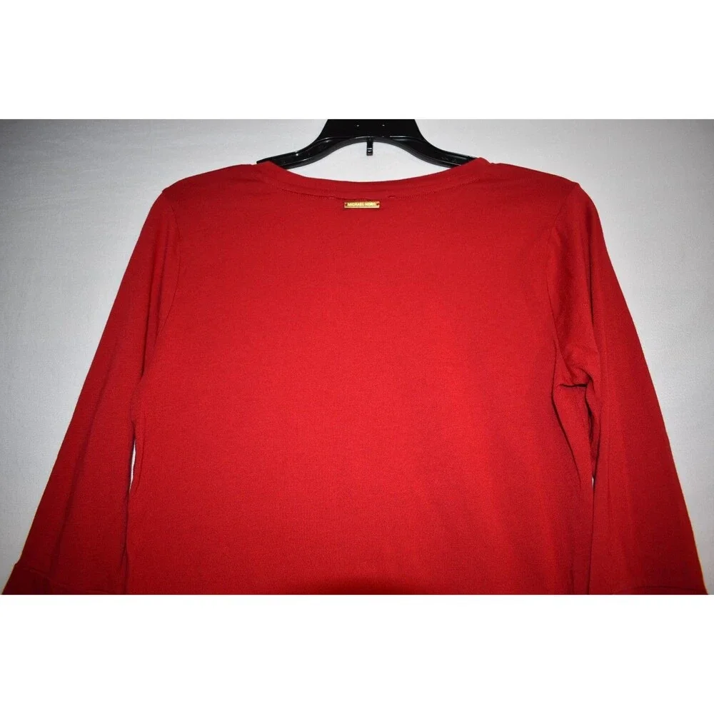 Michael Kors Gold  Studded  Top  Red Size Medium Bell Sleeves